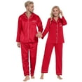 thumbnail image 4 of Zshosam Mens pajama sets Silk Satin Long Sleeve Sleepwear Button-Down Soft Loungewear Loose Pjs Set(Red,L), 4 of 5