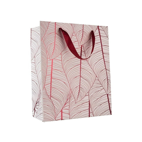 Hammont Gift Bag Maroon Leaf Design 14"x14"x4" 12 Pack