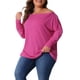 thumbnail image 4 of Blusas básicas de manga larga sin hombros para mujer de tallas grandes Agnes Orinda, camisetas de 2X en rosa intenso, 4 of 5