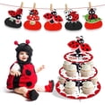 thumbnail image 3 of 2 Set 3-Tier Ladybug Cardboard Cupcake Stand Party Decorations Cupcake Stand Dessert Holder Stand for Kids Boys Bbay Shower Ladybug Themed Birthday Party Supplies, 3 of 6