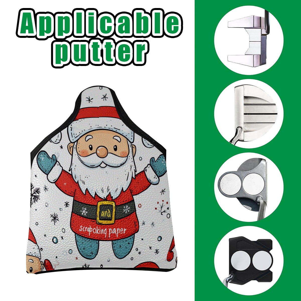 Golf Mallet Putter Cover Premium Leather Waterproof Golf Putter Head Cover with Magnetic Closure Christmas Snowman