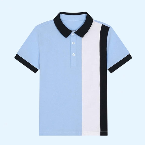 CYRBOKO Polos for Boys, Collared Cotton Short Sleeve PE class School Uniform Shirts Light Blue Size 14-15 T