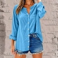 thumbnail image 6 of Hfnxid Womens Button Down Shirts Plus Size Cotton Linen Shirt Roll Up Long Sleeve Tops V Neck Casual Loose Fit Blouses with Pocket, 6 of 6