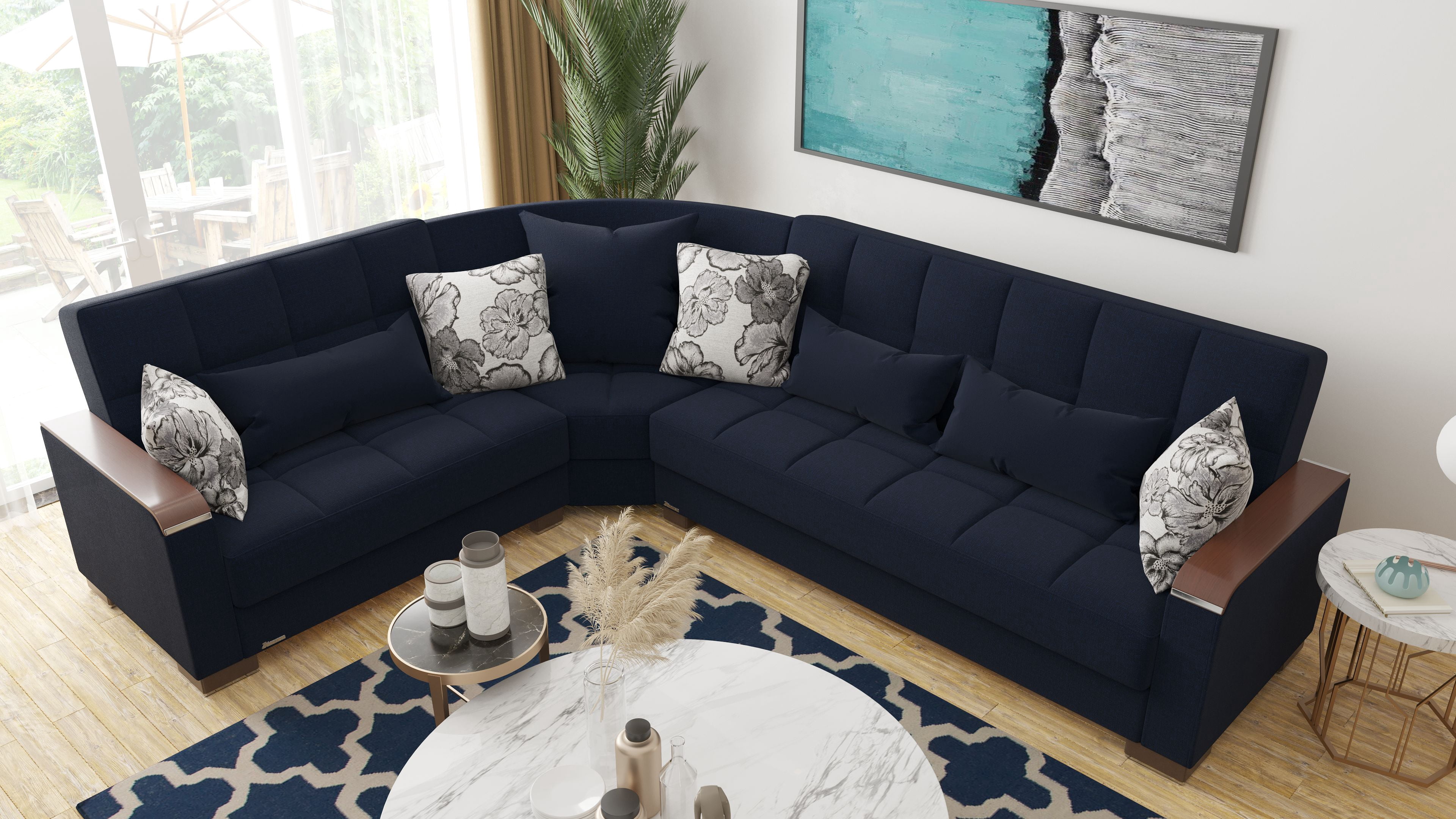 Ottomanson Origins X Convertible Sectional Sofa, Dark Blue Polyester