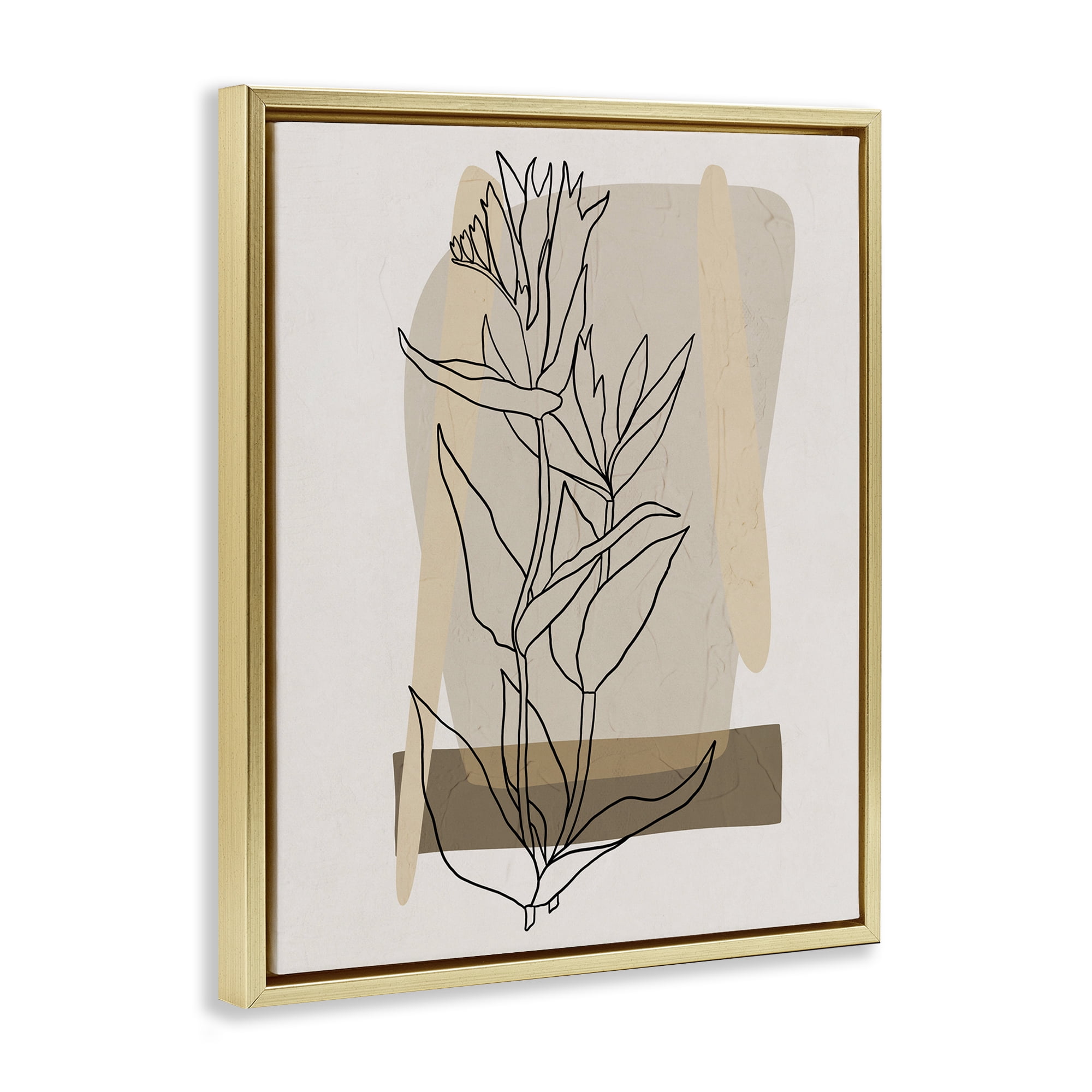 Stupell Industries Southwestern Plant Leaves Botanical & Floral Painting Gold Floater Framed Art Print Wall Art, 25 x 31