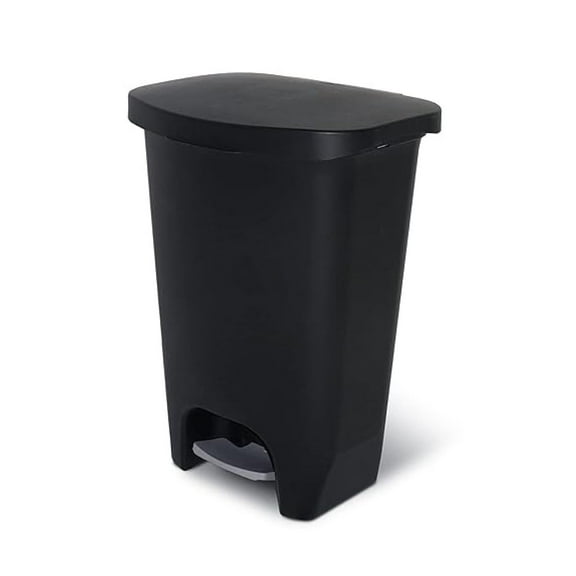 13 Gallon Trash Can | Plastic Kitchen Waste Bin with Odor Protection of Lid | Hands Free with Step On Foot Pedal and Garbage Bag Rings, Black