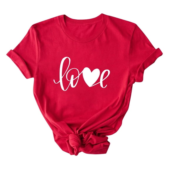 mihongmao Tee Shirts for Women Graphic Tee Women Lover Printed T-shirt Round Neck Short Sleeved Top Red M