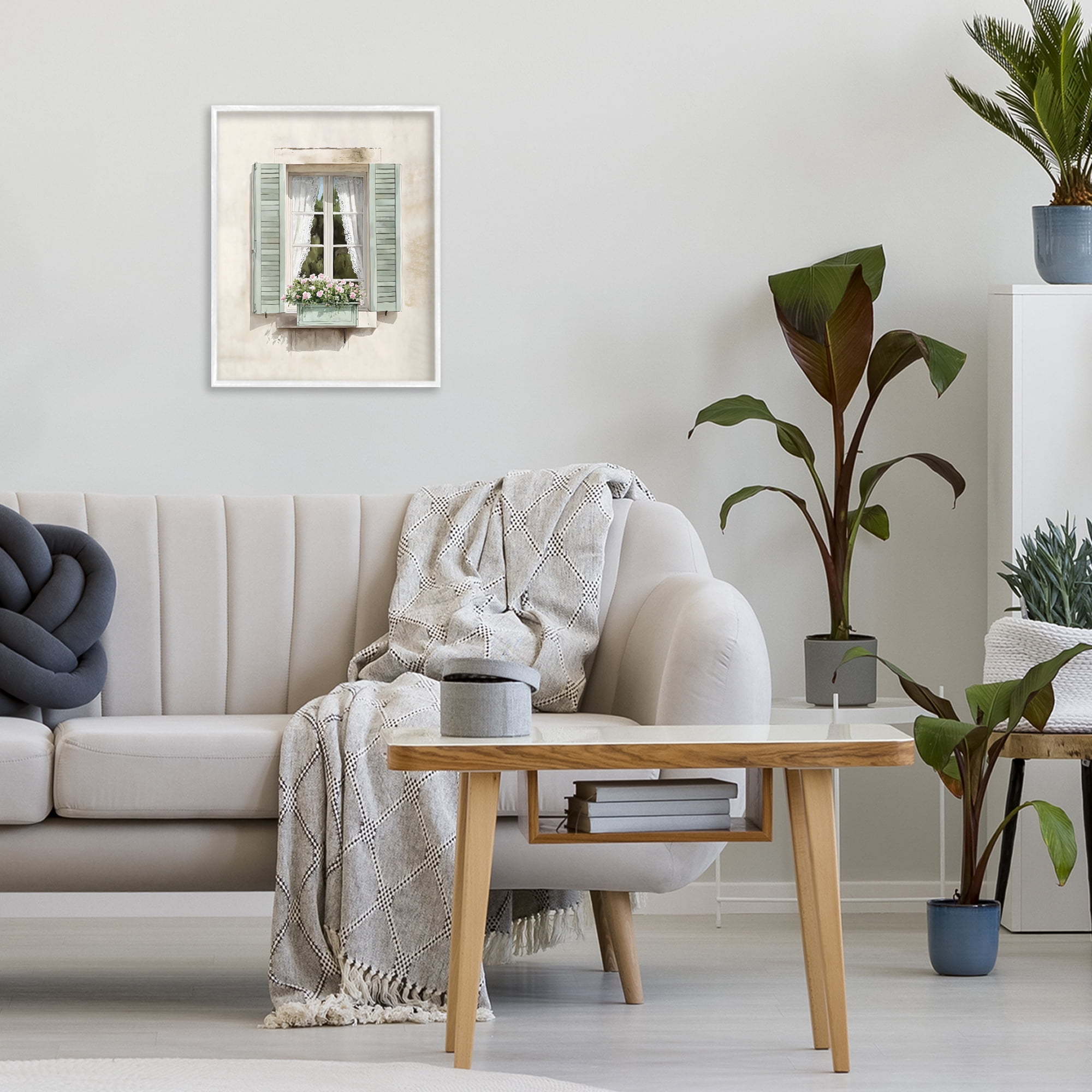 Stupell Industries French Cafe Window Curtains White Framed Giclee Art, design by LSR Design Studio