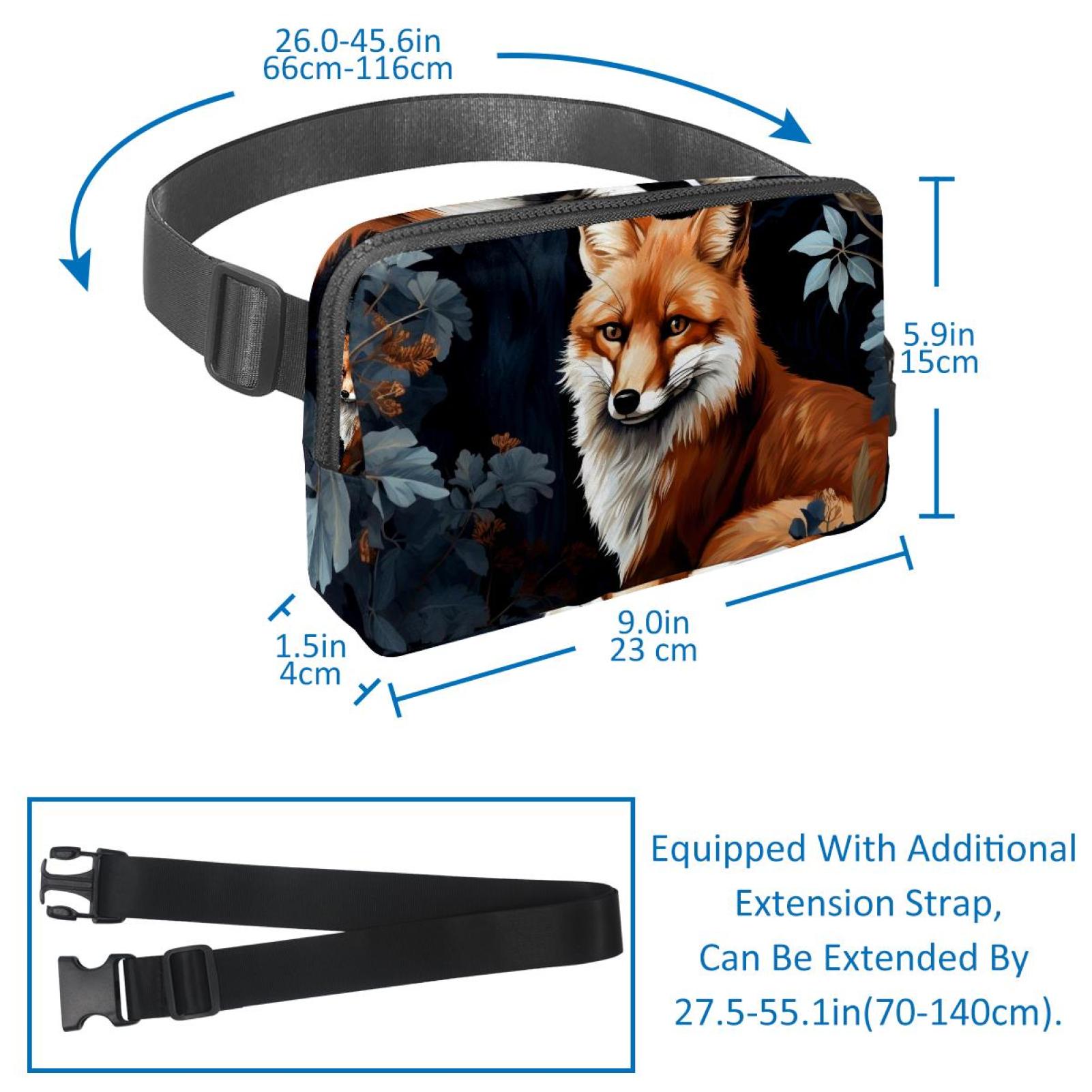 Fox Running Belt Fanny Packs Waist Packs with Extension Strap Unisex Lightweight Adjustable