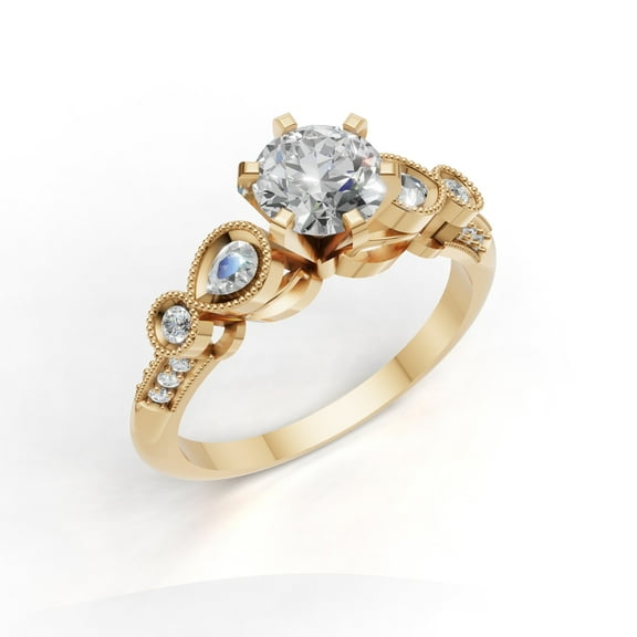 JFY JEWELS 1.5Ct Cubic Zirconia Handmade Solitaire ring with Accent Anniversary Gift for Her 14K Yellow Gold Plated 925 Sterling Silver