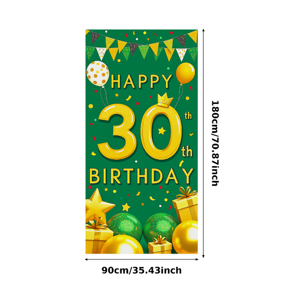 Green Backdrop Happy 30th Birthday Banner with Balloons Party Decorations Props for Birthday Party Celebrations Photography Background Decor