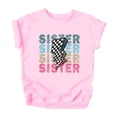 thumbnail image 2 of Trendy Sister Shirt for Girls Checkered Lightning Bolt Graphic T-Shirt Pink Shirt 12 Months, 2 of 5