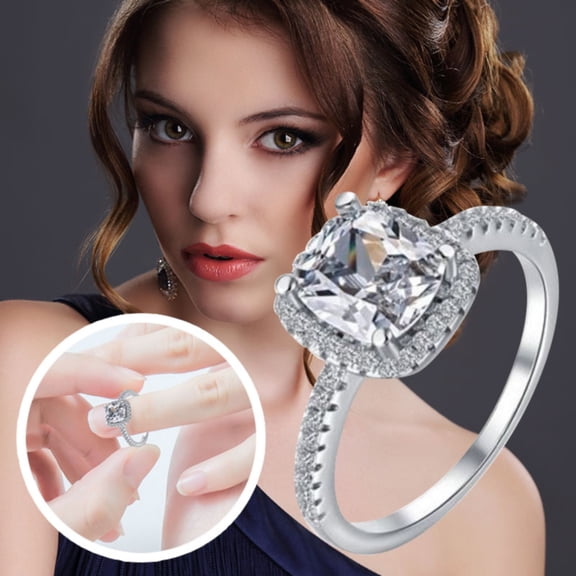 YYKihy Square Diamond Ring For Women S925 Ring Zircon Couple Square Diamond Ring