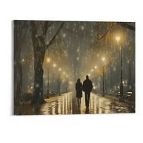 Shiartex Fall Decor Lovers Walking Night Light Scenery Canvas Wall Art Picture 20x16in