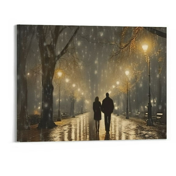 Shiartex Fall Decor Lovers Walking Night Light Scenery Canvas Wall Art Picture 20x16in