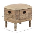 thumbnail image 3 of DecMode Wood Floral Intricately Carved Storage Stool with Cream Burlap Top, Beige, 3 of 9
