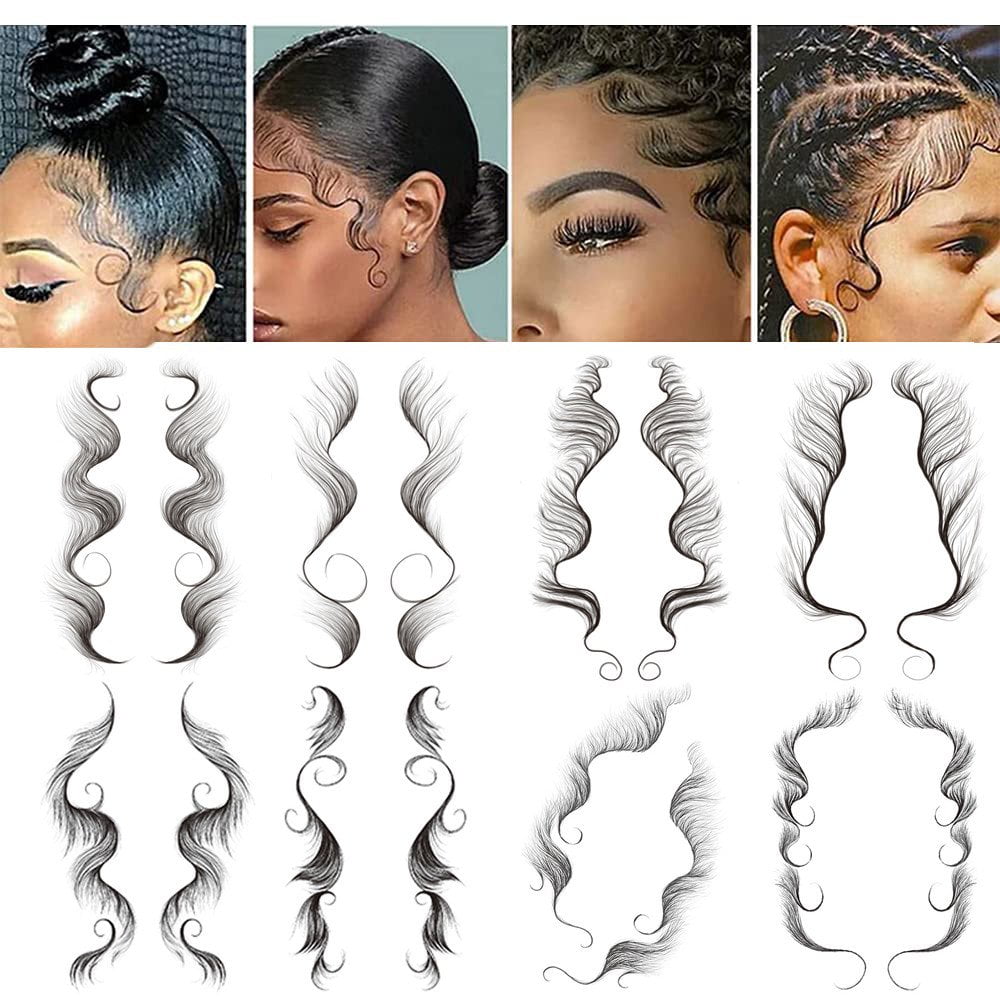  8 Styles Baby Hair Tattoo Stickers，Tattoo Baby Hair Edges,  Waterproof & Lasting Tattoo Edges for Women Girl, Fake Edges Curly Hair  Salon DIY Hairstyling Hair Stickers, Template Makeup Tool (8Pcs) 
