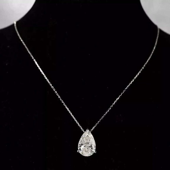 2.00CT Pear Cut Simulated Diamond 925 Silver Solitaire Pendant Necklace 14k White Gold Plated