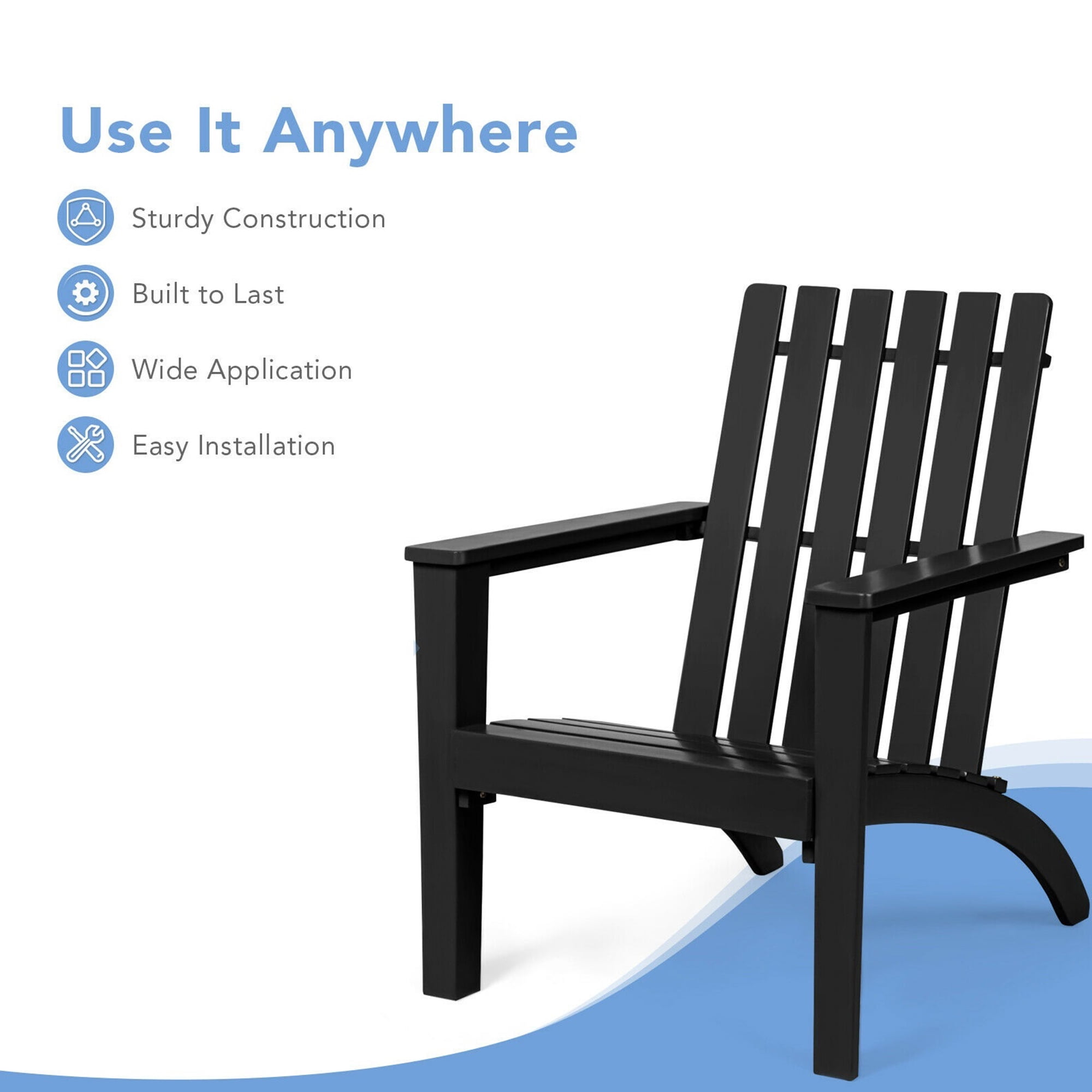 Gymax Set of 2 Outdoor Wooden Adirondack Chair Patio Lounge Chair w/ Armrest Black