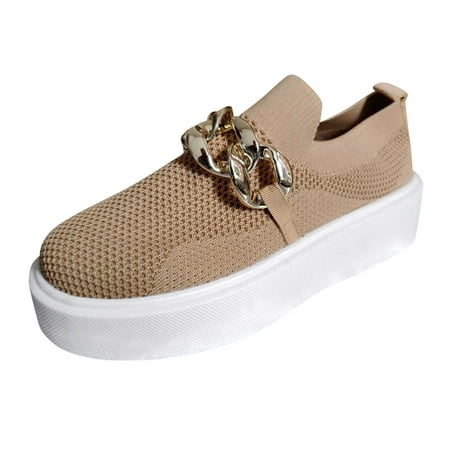 CAICJ98 Winter Sneakers for Women  Casual Mesh Breathable Thick-soled Shoes Walking Shoes Slip On Sneakers Summer Women s Fashion Sneakers Khaki 8