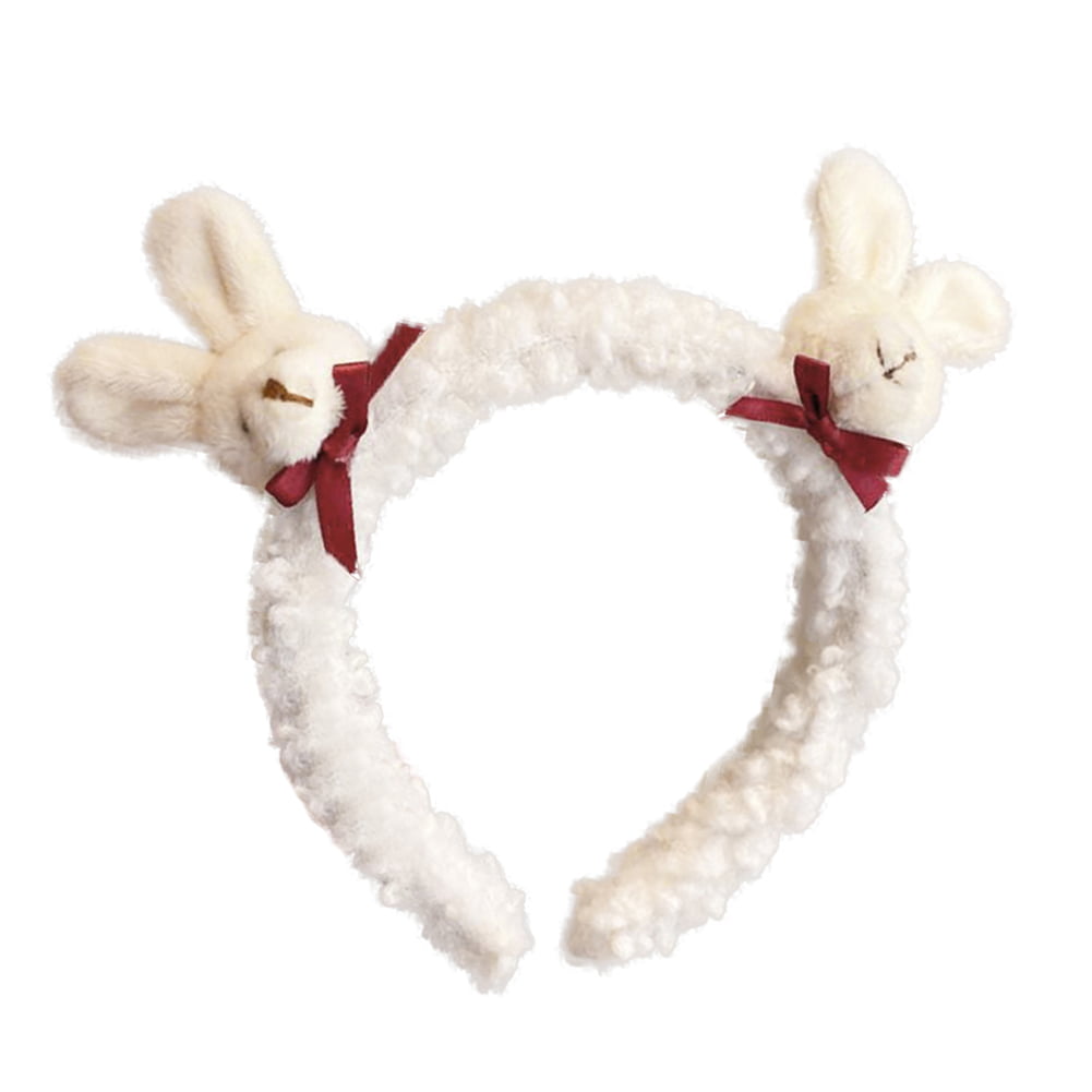 Korean Womens Winter Fluffy Plush Headband Cute Rabbit Ears Bowknot Hair Hoop