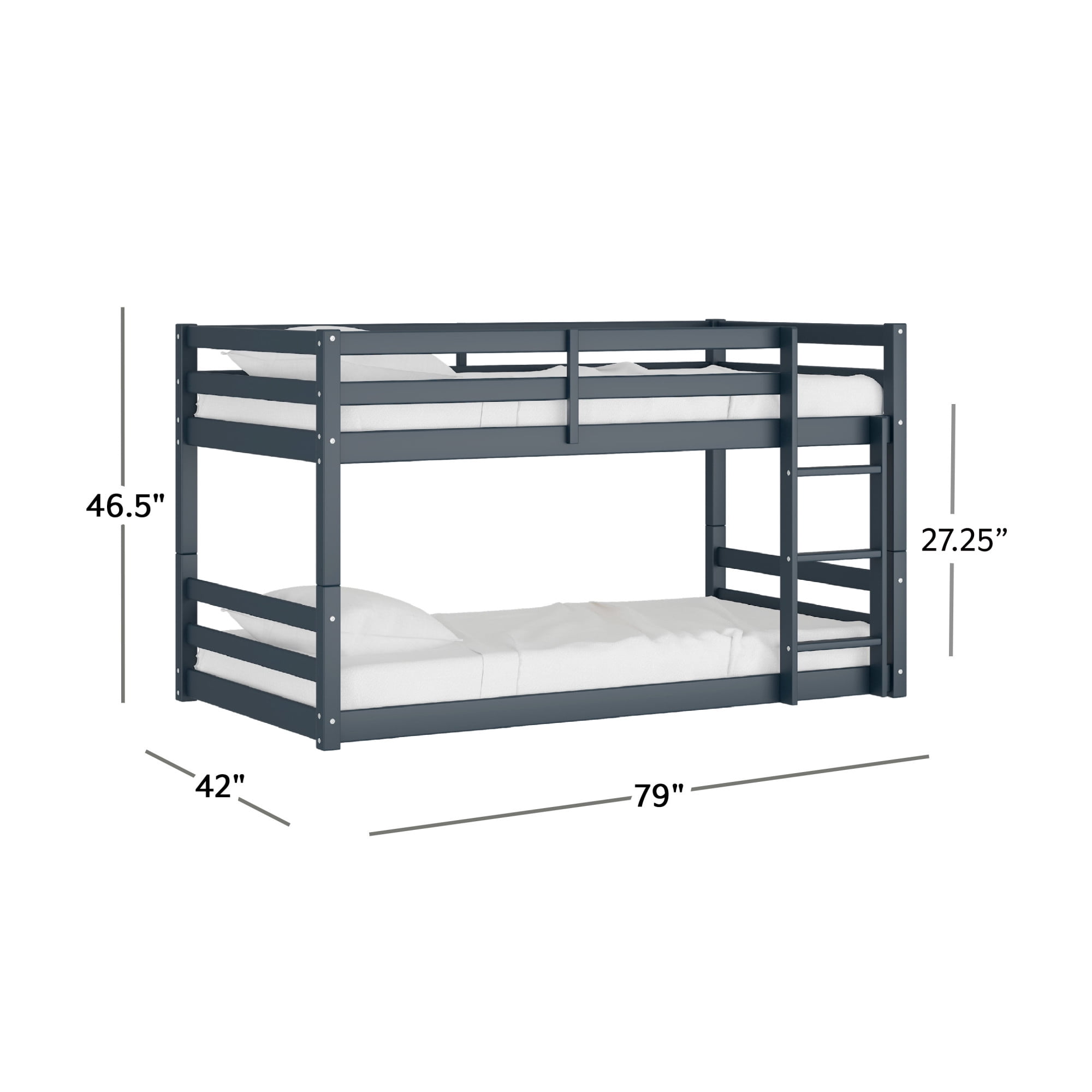 HH2 Home Essentials Campbell Wood Twin Over Twin Floor Bunk Bed, Navy
