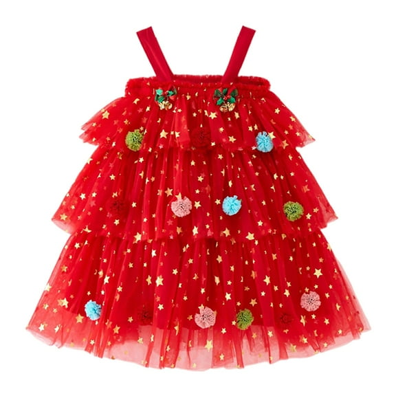 NIEWTR Christmas Tulle Dress for Girls Sleeveless Toddler Xmas Tutu Dress Christmas Tree Princess Dresses Merry Christmas Baby Clothes Party Dresses Girl(Red,6-7 Years)