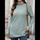 thumbnail image 5 of Camiseta Holgada de Larga con Cuello Alto y Estampado Geométrico de Jacquard para Mujer, Otoño e Invierno. Verde Oscuro XXL, 5 of 10