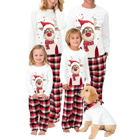 

Sunisery Christmas Family Matching Pajamas Sets Deer Printed PJS Holiday Xmas Family Jammies Sleepwear for Adult Kids Baby Dog