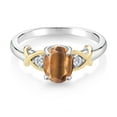 thumbnail image 4 of Gem Stone King 925 Silver and 10K Yellow Gold Brown Tiger Eye and White Lab Grown Diamond Ring for Women | 1.33 Cttw | Gemstone Birthstone | Size 7, 4 of 6