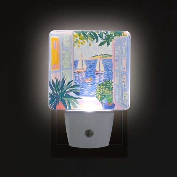 Yayeee LED Plug in Night Light for The Home with Auto Dusk to Dawn Light Sensors, 2 Pack, Seaside Boat