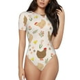 thumbnail image 2 of Goofa Chicken Family Printed Women Rash Guard Short Sleeve,Tummy control Swimsuit Surfing Swimsuit Bathing Suit One Piece Swimsuit UPF 50-Large, 2 of 9