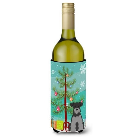 

Merry Christmas Tree Miniature Schanuzer Black & Silver Wine Bottle Beverge Insulator Hugger
