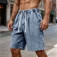 thumbnail image 6 of Vhkiploz Summer Denim Bermuda Shorts for Men's Drawstring Beachwear Board Shorts Solid Color Daily Wide Leg Running Shorts with Side Pockets, 6 of 7