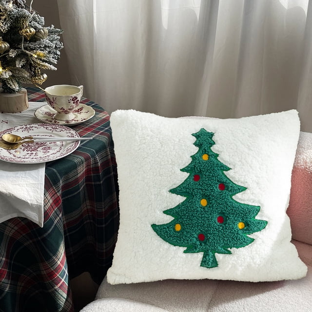 Funda de almohada navideña | Bordado de terciopelo para decoración navideña | Estilo bohemio, verde, rojo y blanco | Cojín suave y lavable de 45 x 45 cm para sofá de dormitorio