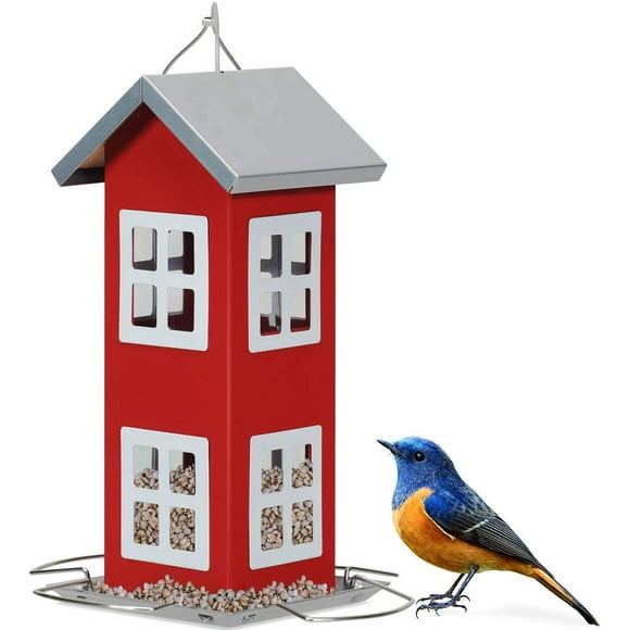 Wild Bird House Feeder, Weatherproof Bird Feeder for Outside, Easy to Clean & Refill Food, Comes with Hanging Cord, Suitable for Backyard, Garden & Window Sill, Hanging Bird Feeder (Red)