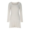 thumbnail image 3 of Oplxuo Sweater Dresses for Women Elegant Scoop Neck Long Sleeve Pullover Casual Knitted A-Line Mini Dress, 3 of 5