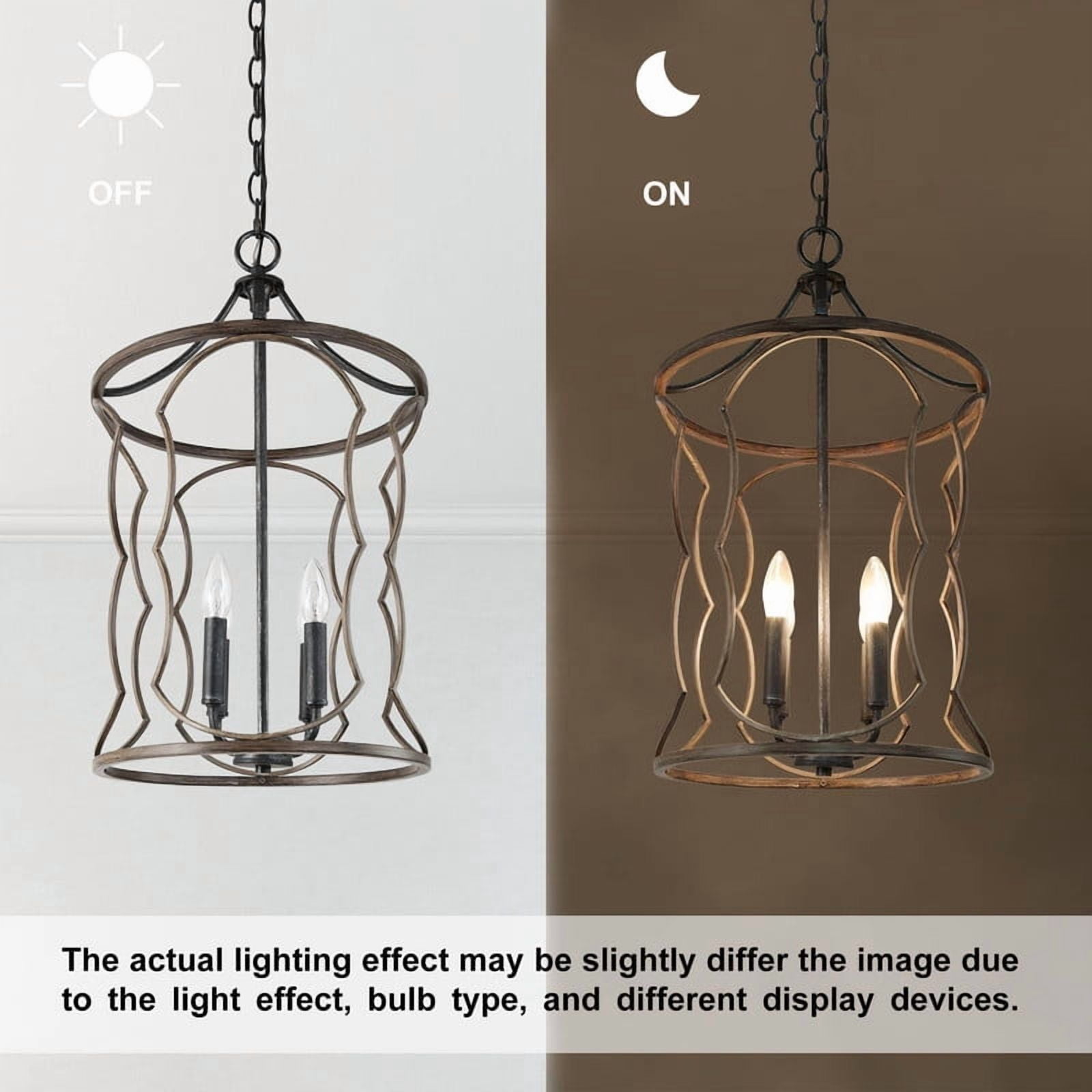 LNC Celosia 4-Light Black and Wood Cage Pendant Light for Dining Room or Foyer