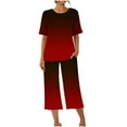 thumbnail image 4 of Kaemgyyd Capri Pajama Sets for Women Short Sleeve Gradient Tops Soft Comfy Sleepwear Two Piece Pjs Sets Loungewear, 4 of 7
