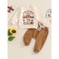 thumbnail image 4 of Baby Toddler Boy 2 Piece Fall Outfit, 0 6 12 18 24 Months 2T 3T Letter Rugby Print Long Sleeve Sweatshirt Elastic Waist Pants with Pockets Clothing Set, 4 of 9