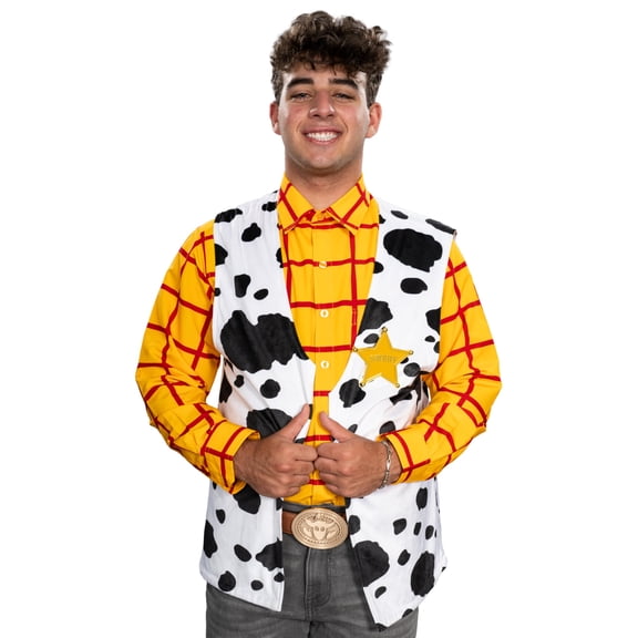 Sheriff Woody Cowboy Adult Halloween Costume Set (Shirt, Vest, and Badge) (S-M)