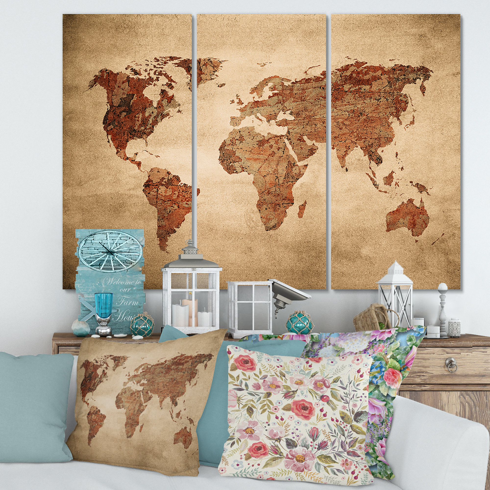 Designart ' Ancient World Map VII ' Vintage Canvas Wall Art Print
