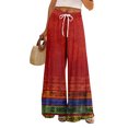 thumbnail image 3 of Women’s Loose Fit Geometric Print Wide Leg Pants with Elastic Drawstring Waist and Functional Pockets for Summer Casual Wear Deep Red L, 3 of 8