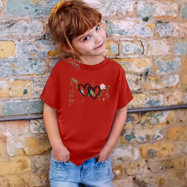T-shirts pour Filles Imprimé T-Shirt à Manches Courtes pour Filles Col Ras du Cou Été Vêtements pour Tout-Petites Hauts pour Filles 8-9 Ans Mode Filles