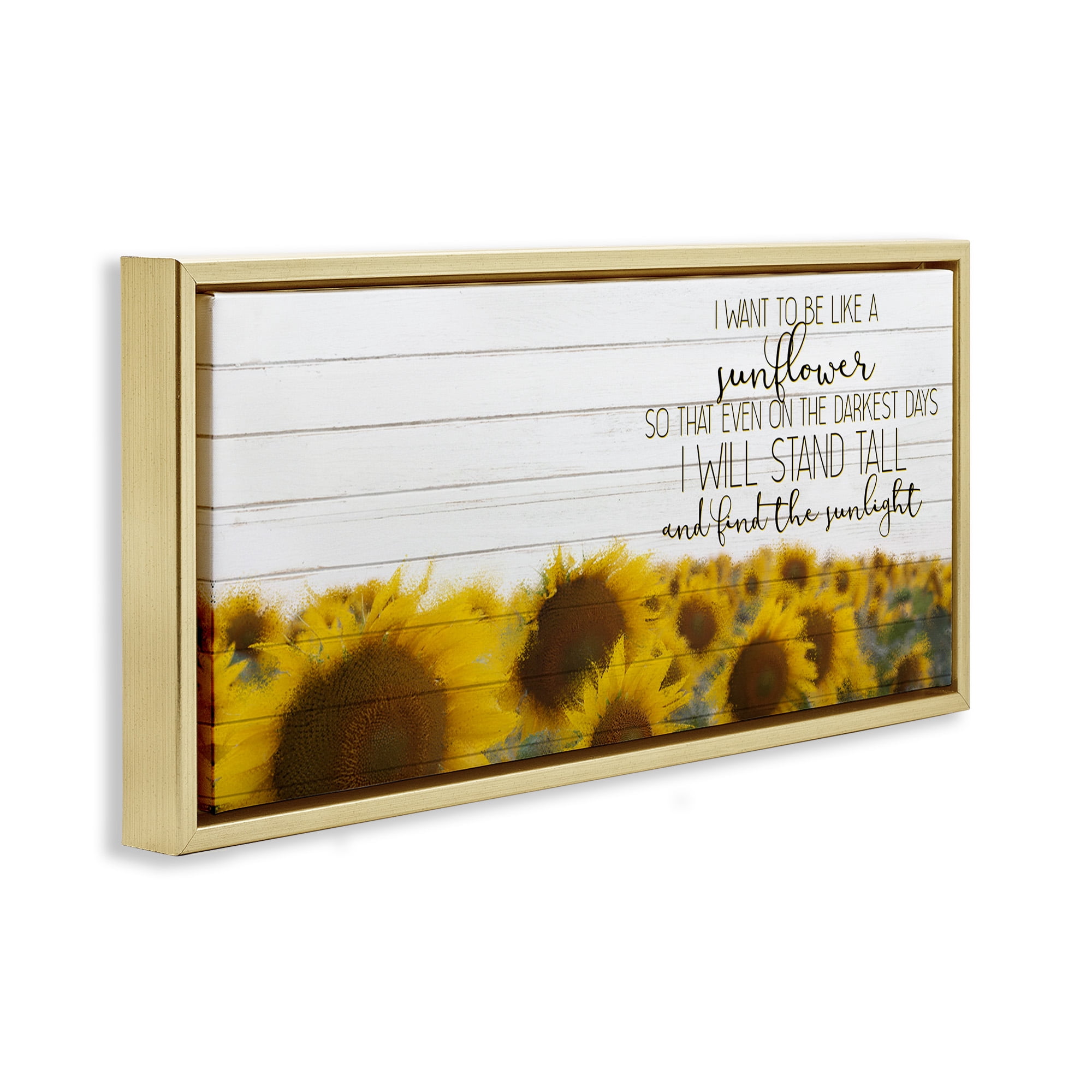 Stupell Industries Like A Sunflower Inspiring Word Design Botanical & Floral Painting Gold Floater Framed Canvas Art Print Wall Art, 25 x 11