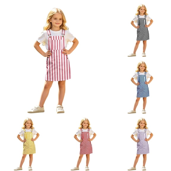 FYDUU Kids Girls Sleeveless Striped Overalls Dress with Pocket Casual Suspender Dress Adjustable Strap Fall Winter Clothes 12-13 Years