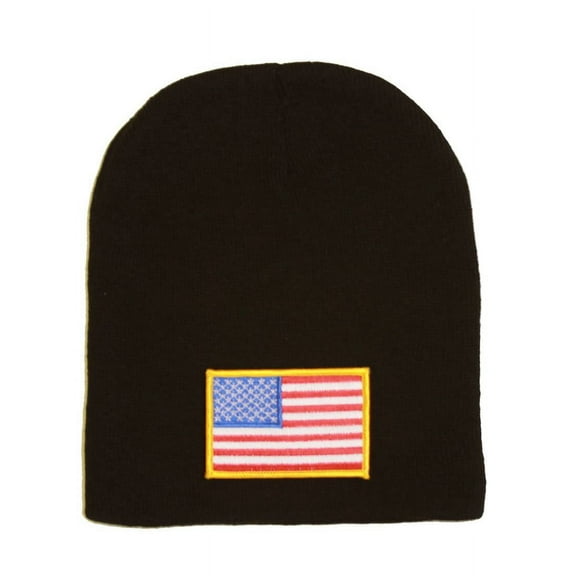 Delux 3D Patch Embroidery Black Beanie United States of America Patriotic Flag