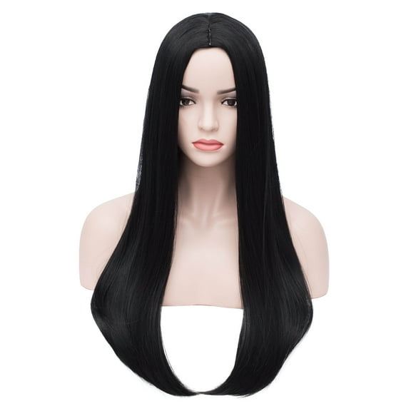 BERON Black Long Straight Wigs Charming Women Girls Middle Part Wigs Heat Resistant Synthetic Hair Wigs for Cosplay Party or Daily Use