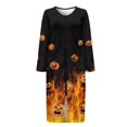 thumbnail image 4 of Xoenoiee Pumpkin Fire Print Women Zipper Robes Full Length Nightgown Bathrobe Halloween Lightweight House Coat with Pockets Long Sleeves Loungewear, M, 4 of 7