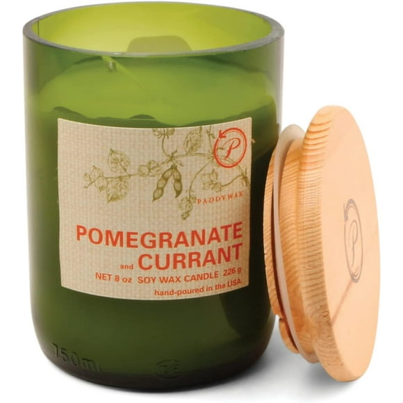Paddywax Eco Green Soy Wax Candle with 8-Ounce Recycled Glass Fill, Pomegranate and Current